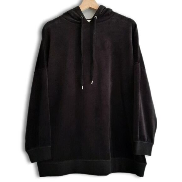 CALIFORNIA MOONRISE Oversized Soft Velvet Pullover Hoodie Sweatshirt Black Sz S - Picture 1 of 12